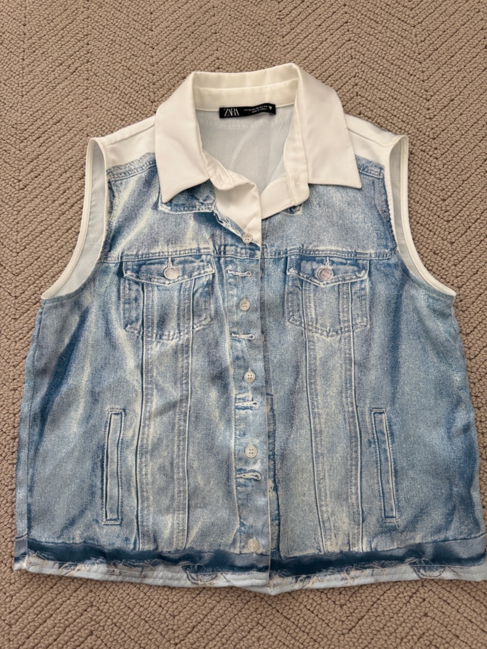 Zara White-Collar Light Wash Denim Vest